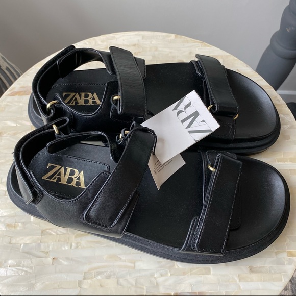 NWT Zara Genuine Leather Dad Velcro Sandals